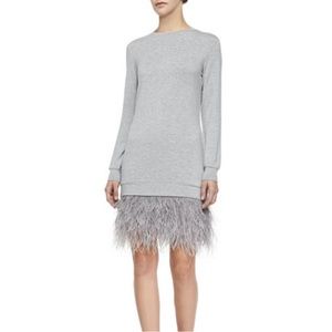 Haute Hippie Ostrich Feather Grey Long Sleeve Party Dress